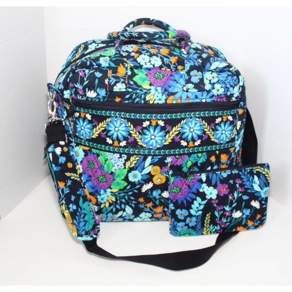 Vera Bradly Set Weekender Floral Travel Cargo Duffle Bag Midnight Blues H14591 - Picture 5 of 16